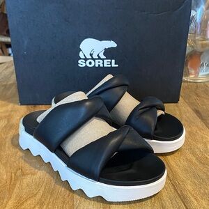 Sorel Viibe Twist Black Slide Sandals NIB